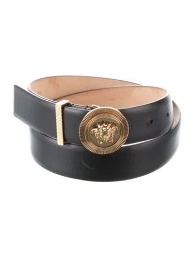 Pre-owned Versace Medusa Insignia Leather Belt In Black