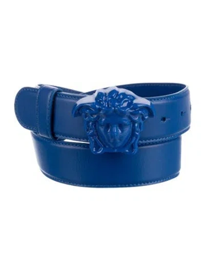 Pre-owned Versace Medusa Insignia Leather Belt In Blue