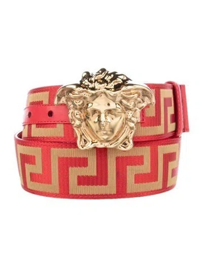 Pre-owned Versace Medusa Insignia Leather Belt In Gold/red