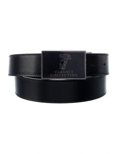 Pre-owned Versace Medusa Insignia Leather Belt Kit In Black
