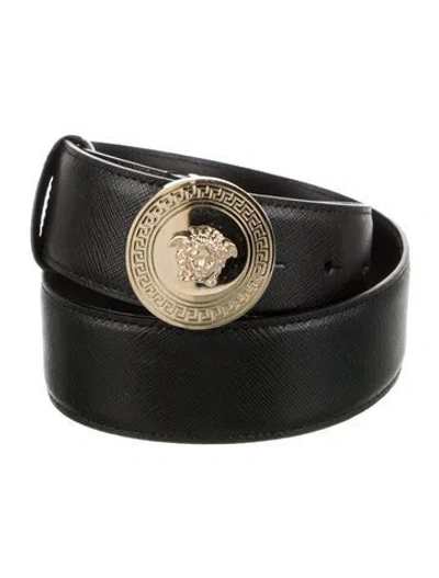 Pre-owned Versace Medusa Insignia Leather Belt Kit In Black