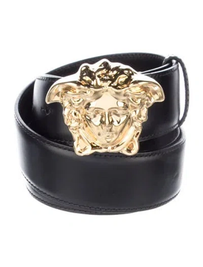 Pre-owned Versace Medusa Insignia Leather Belt Kit In Black