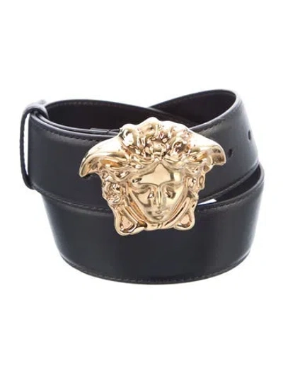 Pre-owned Versace Medusa Insignia Leather Belt Kit In Black