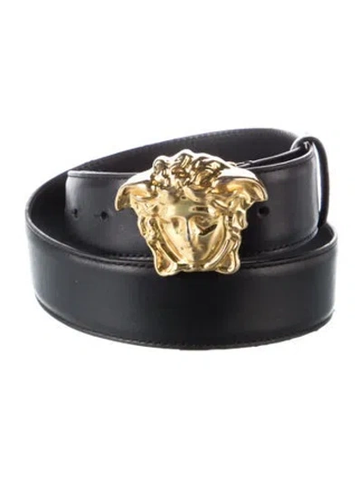 Pre-owned Versace Medusa Insignia Leather Belt Kit In Black