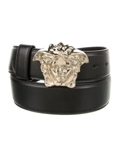 Pre-owned Versace Medusa Insignia Leather Belt Kit In Black