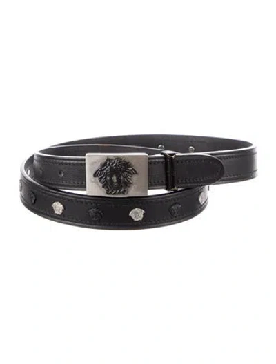 Pre-owned Versace Medusa Insignia Leather Belt Kit In Brown