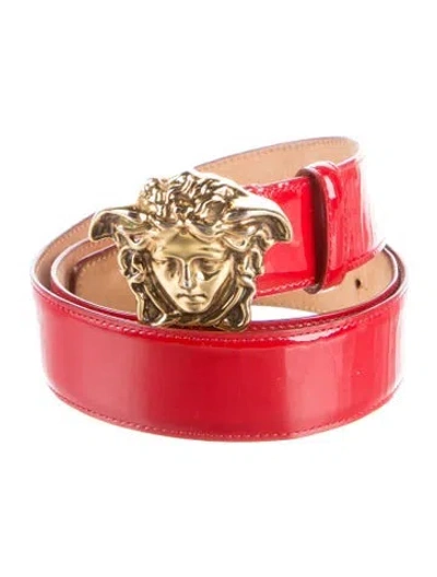 Pre-owned Versace Medusa Insignia Leather Belt Kit In Red