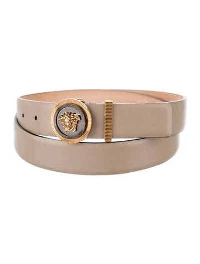 Pre-owned Versace Medusa Insignia Leather Belt In Neutrals