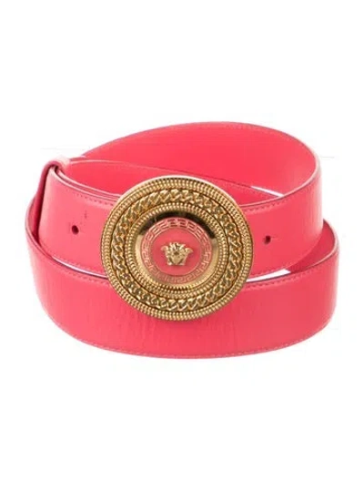 Pre-owned Versace Medusa Insignia Leather Belt In Pink