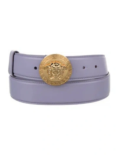 Pre-owned Versace Medusa Insignia Leather Belt In Purple