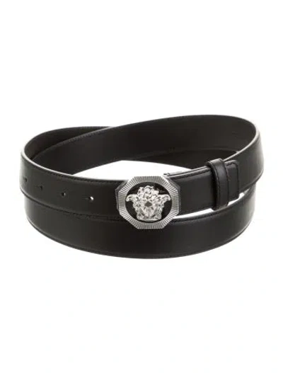 Pre-owned Versace Medusa Insignia Leather Belt W/ Tags In Black