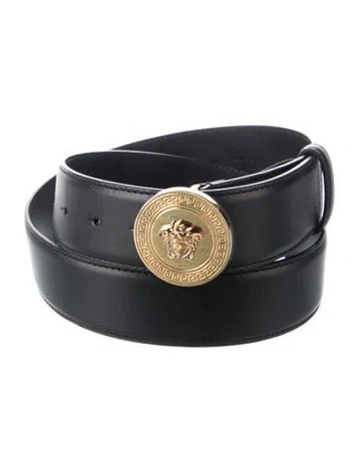 Pre-owned Versace Medusa Insignia Leather Belt W/ Tags In Black