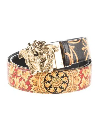 Pre-owned Versace Medusa Insignia Leather Belt W/ Tags In Black/yellow