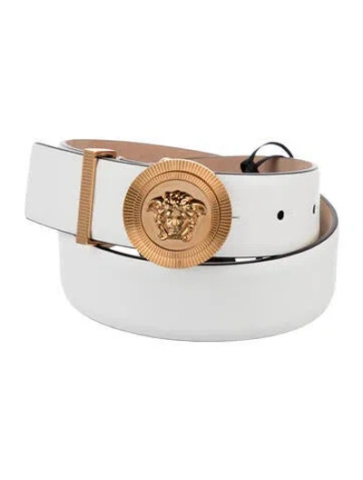 Pre-owned Versace Medusa Insignia Leather Belt W/ Tags In White
