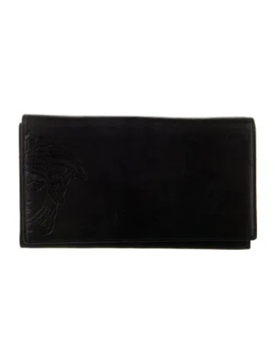 Pre-owned Versace Medusa Insignia Leather Bifold Wallet In Black