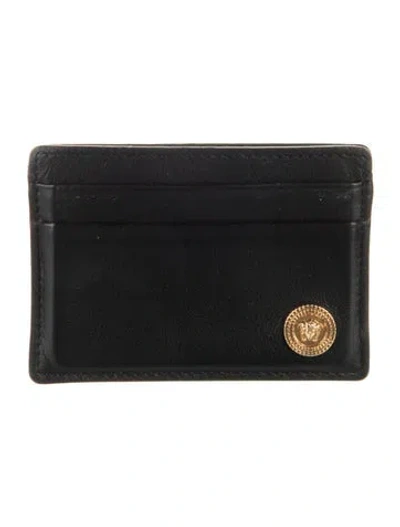 Pre-owned Versace Medusa Insignia Leather Bifold Wallet In Black