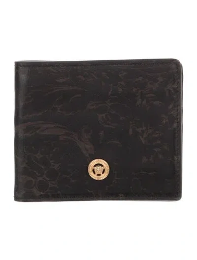 Pre-owned Versace Medusa Insignia Leather Bifold Wallet In Black