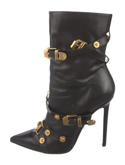 Pre-owned Versace Medusa Insignia Leather Boots In Black