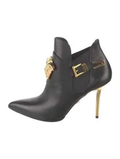 Pre-owned Versace Medusa Insignia Leather Boots In Black