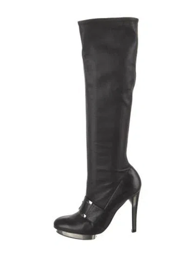 Pre-owned Versace Medusa Insignia Leather Boots In Black