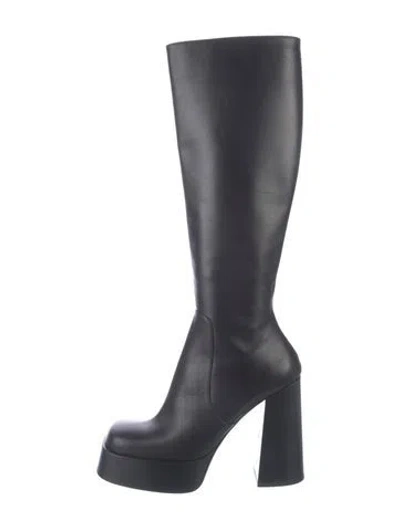 Pre-owned Versace Medusa Insignia Leather Boots In Black