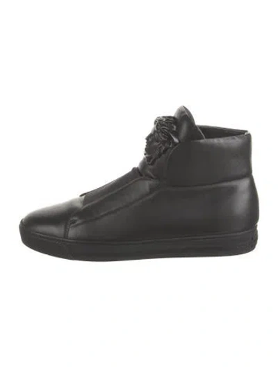 Pre-owned Versace Medusa Insignia Leather Boots In Black