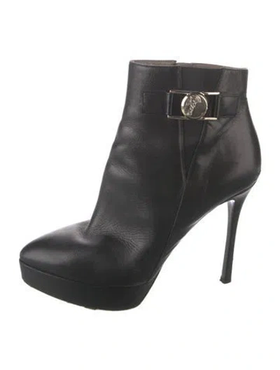 Pre-owned Versace Medusa Insignia Leather Boots In Black