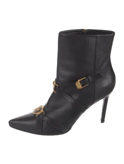 Pre-owned Versace Medusa Insignia Leather Boots In Black