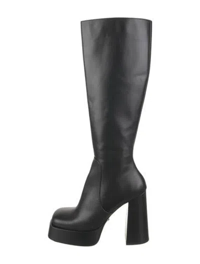 Pre-owned Versace Medusa Insignia Leather Boots In Black