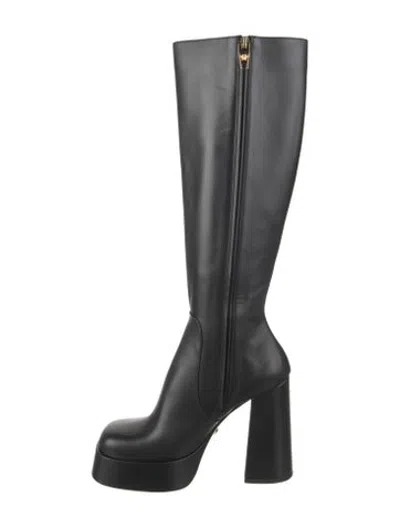 Pre-owned Versace Medusa Insignia Leather Boots In Black