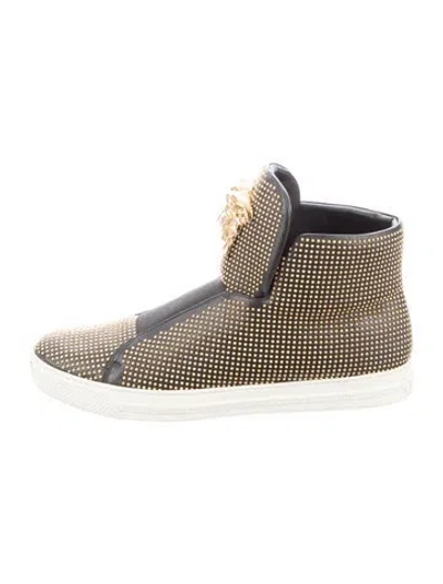 Pre-owned Versace Medusa Insignia Leather Boots In Black/gold