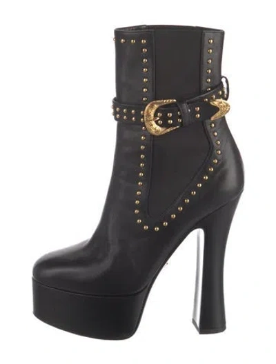Pre-owned Versace Medusa Insignia Leather Boots In Black/gold
