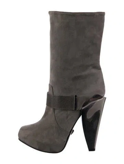 Pre-owned Versace Medusa Insignia Leather Boots In Gray