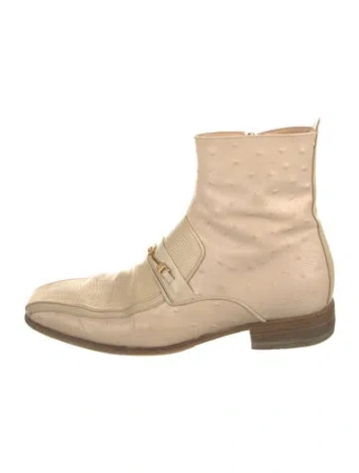Pre-owned Versace Medusa Insignia Leather Boots In Neutrals