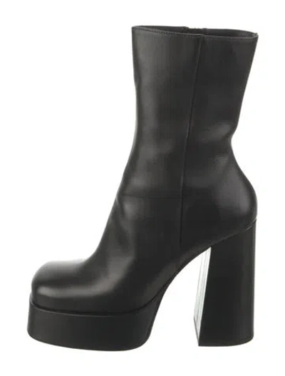 Pre-owned Versace Medusa Insignia Leather Boots W/ Tags In Black
