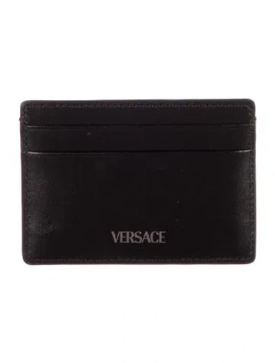 Pre-owned Versace Medusa Insignia Leather Card Holder In Black