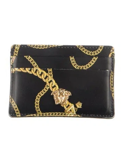 Pre-owned Versace Medusa Insignia Leather Card Holder In Black