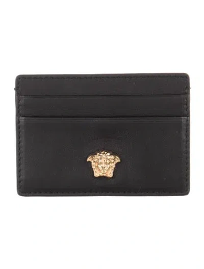 Pre-owned Versace Medusa Insignia Leather Card Holder In Black