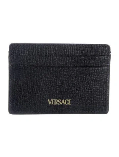 Pre-owned Versace Medusa Insignia Leather Card Holder In Black