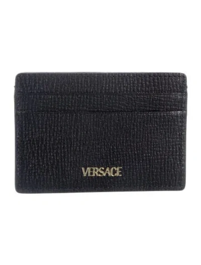 Pre-owned Versace Medusa Insignia Leather Card Holder In Black