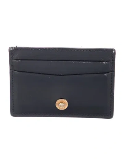Pre-owned Versace Medusa Insignia Leather Card Holder In Black