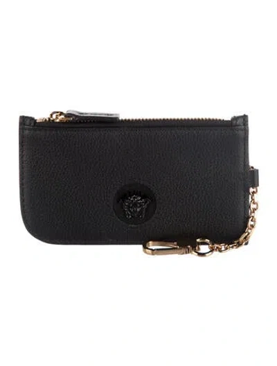 Pre-owned Versace Medusa Insignia Leather Card Holder In Black