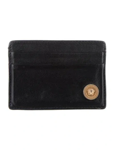 Pre-owned Versace Medusa Insignia Leather Card Holder In Black
