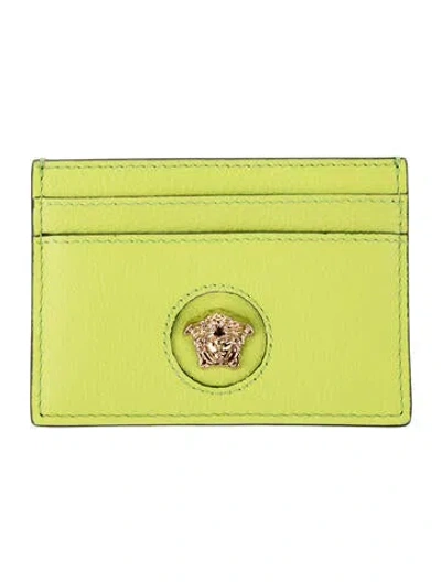 Pre-owned Versace Medusa Insignia Leather Card Holder W/ Tags In Green