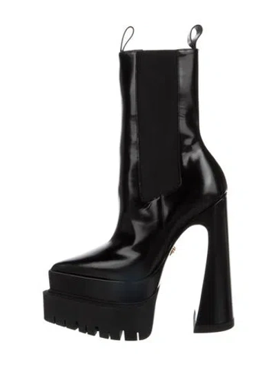 Pre-owned Versace Medusa Insignia Leather Chelsea Boots In Black