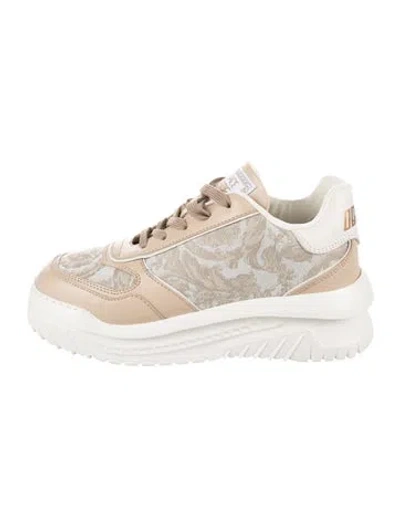 Pre-owned Versace Medusa Insignia Leather Chunky Sneakers In Neutrals/white
