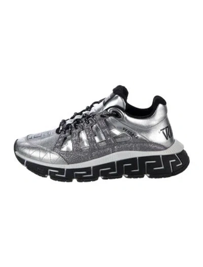 Pre-owned Versace Medusa Insignia Leather Chunky Sneakers In Silver
