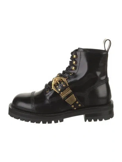 Pre-owned Versace Medusa Insignia Leather Combat Boots In Black