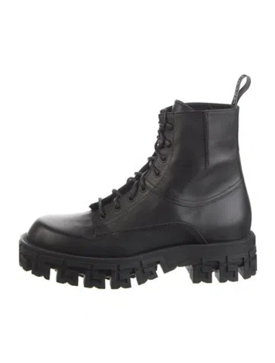 Pre-owned Versace Medusa Insignia Leather Combat Boots In Black