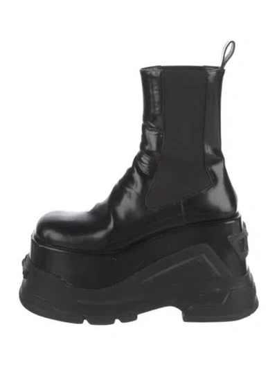 Pre-owned Versace Medusa Insignia Leather Combat Boots In Black